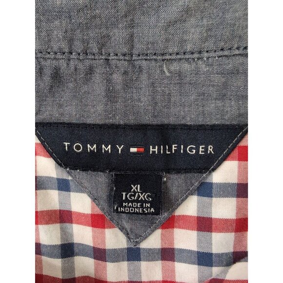 Tommy Hilfiger Popover Shirt Womens XL Red Blue Gingham Plaid Adjustable Sleeve - Picture 7 of 10